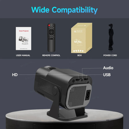 HY320 Mini Newly Native 720P Android 11 4K Projector 300ANSI Wifi6 BT5.0 Cinema Outdoor Portable 180° Rotable Projector