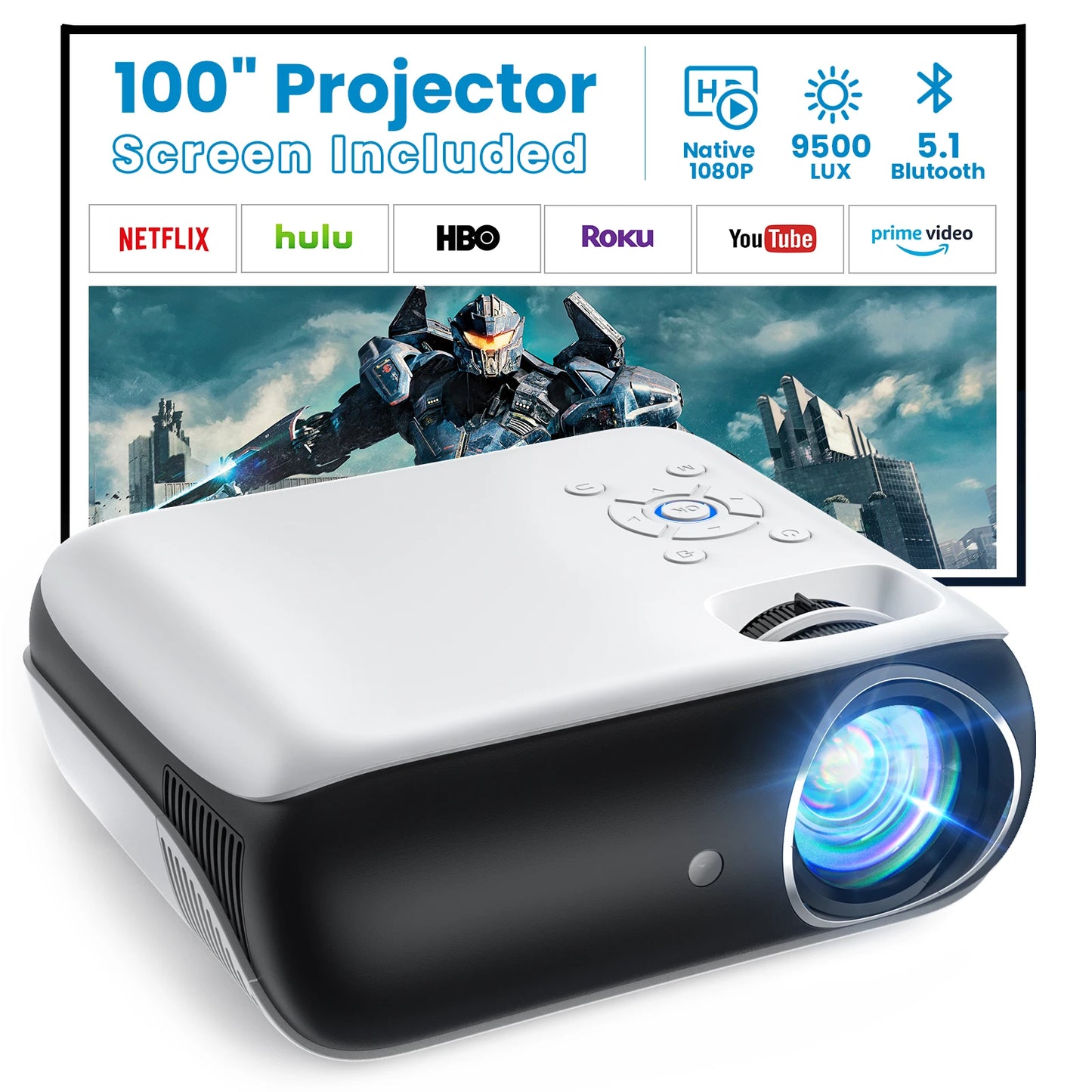 Full HD 1080P, Bluetooth 4K, Tragbare Mini Beamer Heimkino, Home/Outdoor Projektor，HDMI/USB/PS5